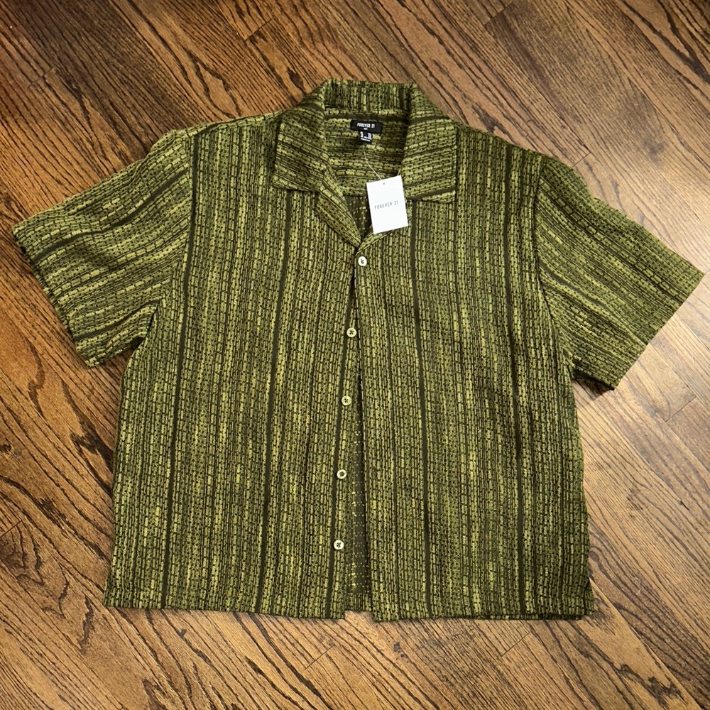 Forever 21 Green Striped Button-Down Shirt